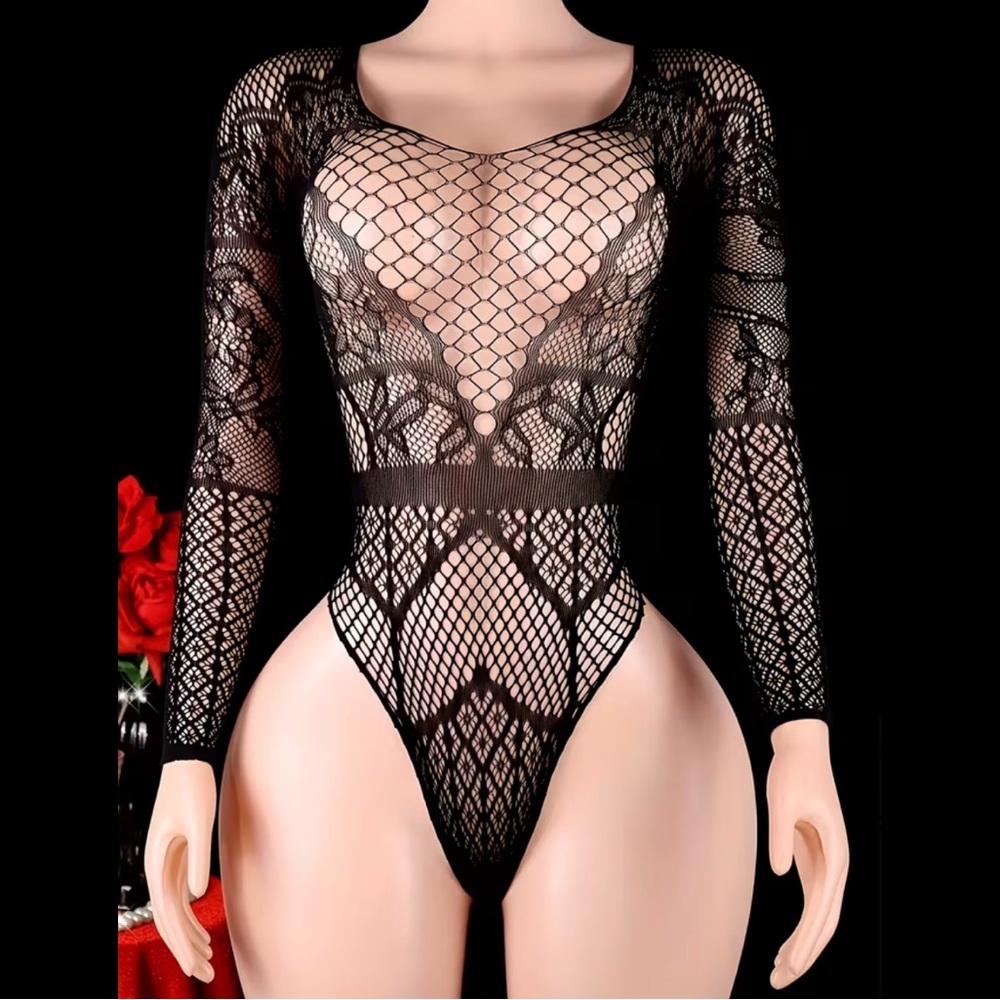 Black, Elegant, Fishnet Bodysuit
